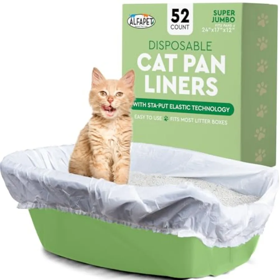

Litter Box Liners heavy duty, elastic 52 Pack-For Extra-Giant, jumbo, super-jumbo Size litter Pans- With Sta-Put Technology for