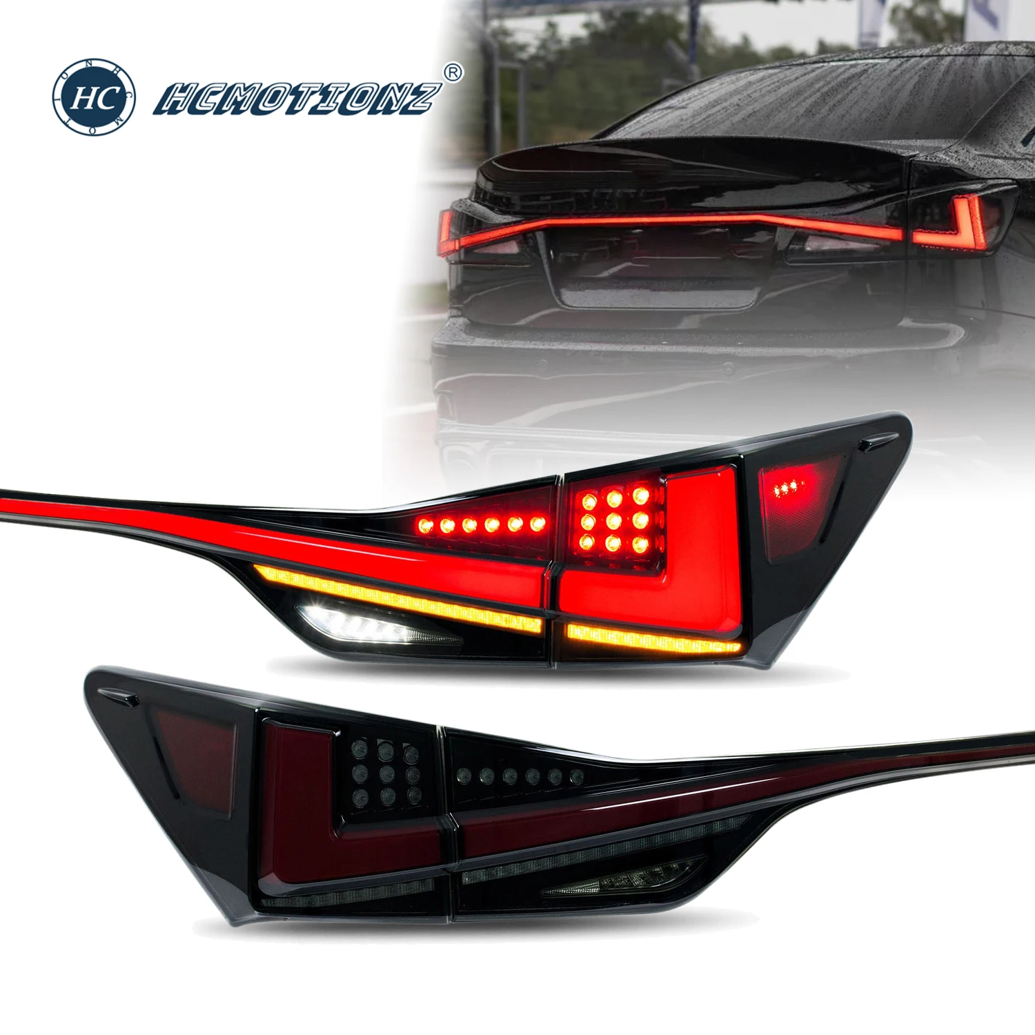 HCMOTIONZ LED Tail Lights for Lexus GS250 with Middle Light 2012-2020 Car Rear Lamps Assembly GS 300h 350 F450h