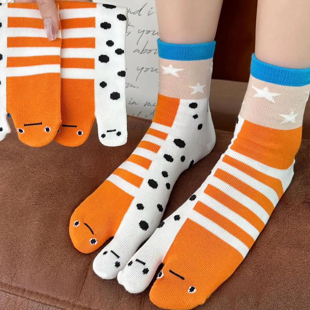 1/2 pares mulheres dividir meias de 2 dedos meias de algodão respirável elástico umidade wicking macio dos desenhos animados impressão flip flop meias de algodão