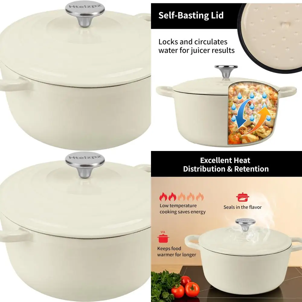 

5.7 Qt Enamel-Coated Cast Iron Dutch Oven with Lid, Ideal for Bread Baking, Oven Safe to 500°F, Perfect for Braising, Roasting,