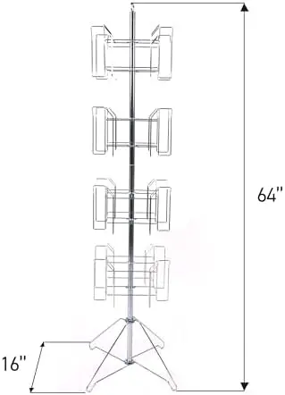 4-Tier Chrome Rotating Standing Literature Rack - 64'H x 16