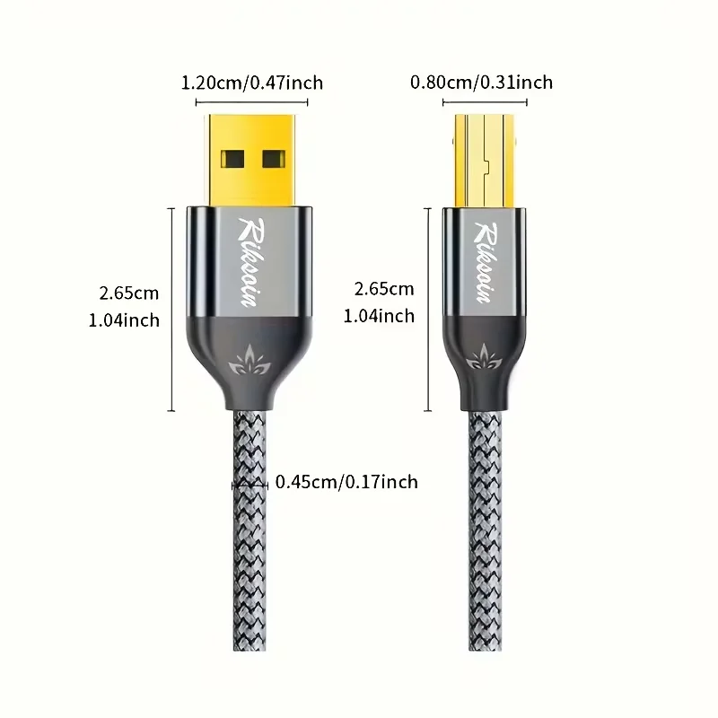 RIKSOIN Square USB A to USB B Priner Cable,High-Speed USB 2.0 MIDI USB Cable, Braided Printer Cord for HP, Canon, Samsung, Dell