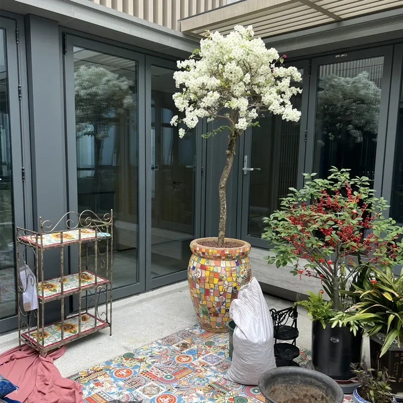 حامل زهور البحر الأبيض المتوسط المميز من فسيفساء كرافت، رف أحذية منزلي للفيلا، رف شرفة مكسيكي باللون البلوز