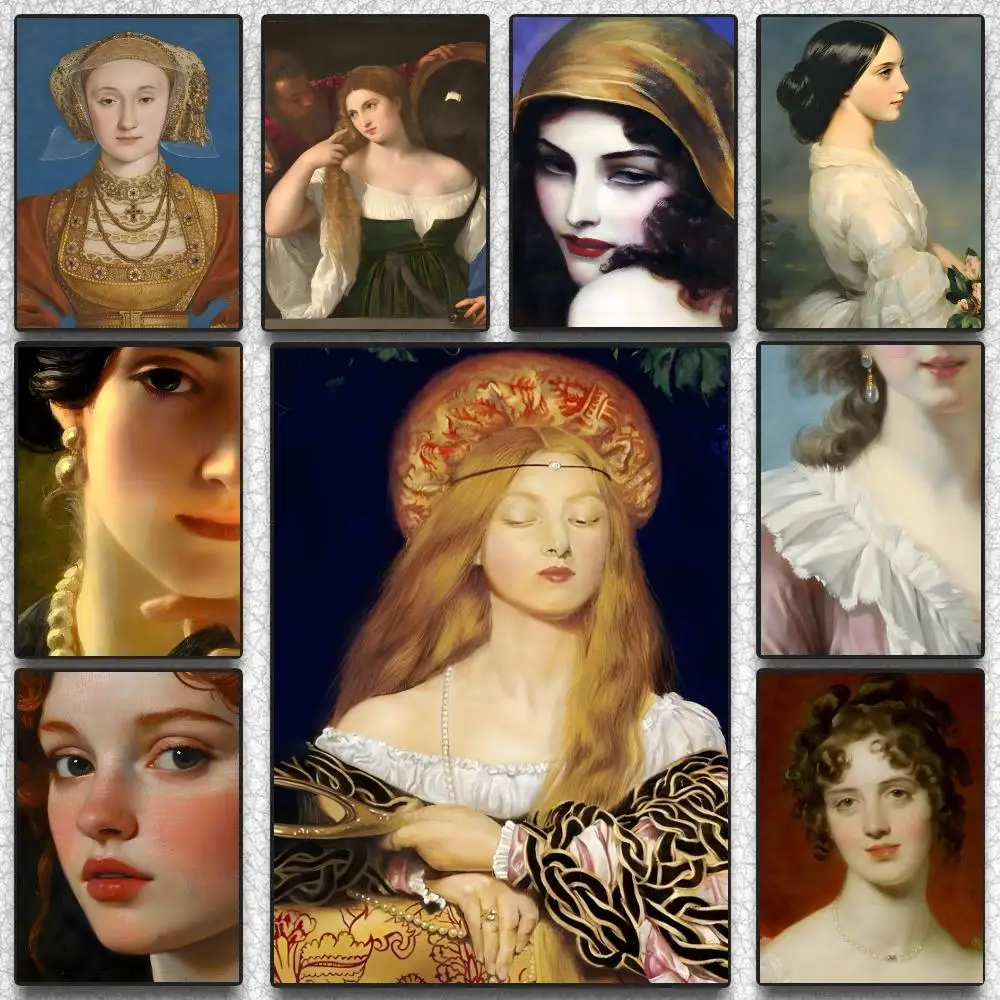 Portrait of Women in The Middle Ages Poster Self-adhesive Advanced Aesthetic Printing Paper Wall Art for Living Room Home Decor