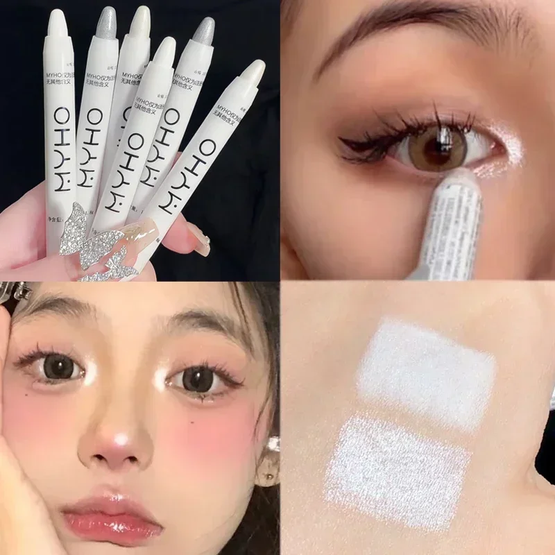 Pearlescent White Lying Silkworm Highlighter Pen Waterproof Pearl Sliver Brighten Eyes Glitter Matte Eyeshadow Stick Face Makeup