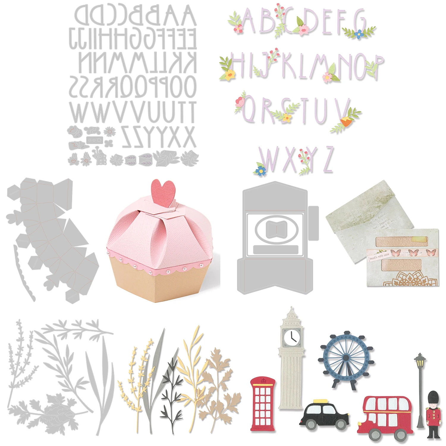 Woodland Stems Floral Alphabets Metal Cutting Envelope Cupcake Box Die Cut Scrapbooking Paper Craft Album Card Punch Cut Dies