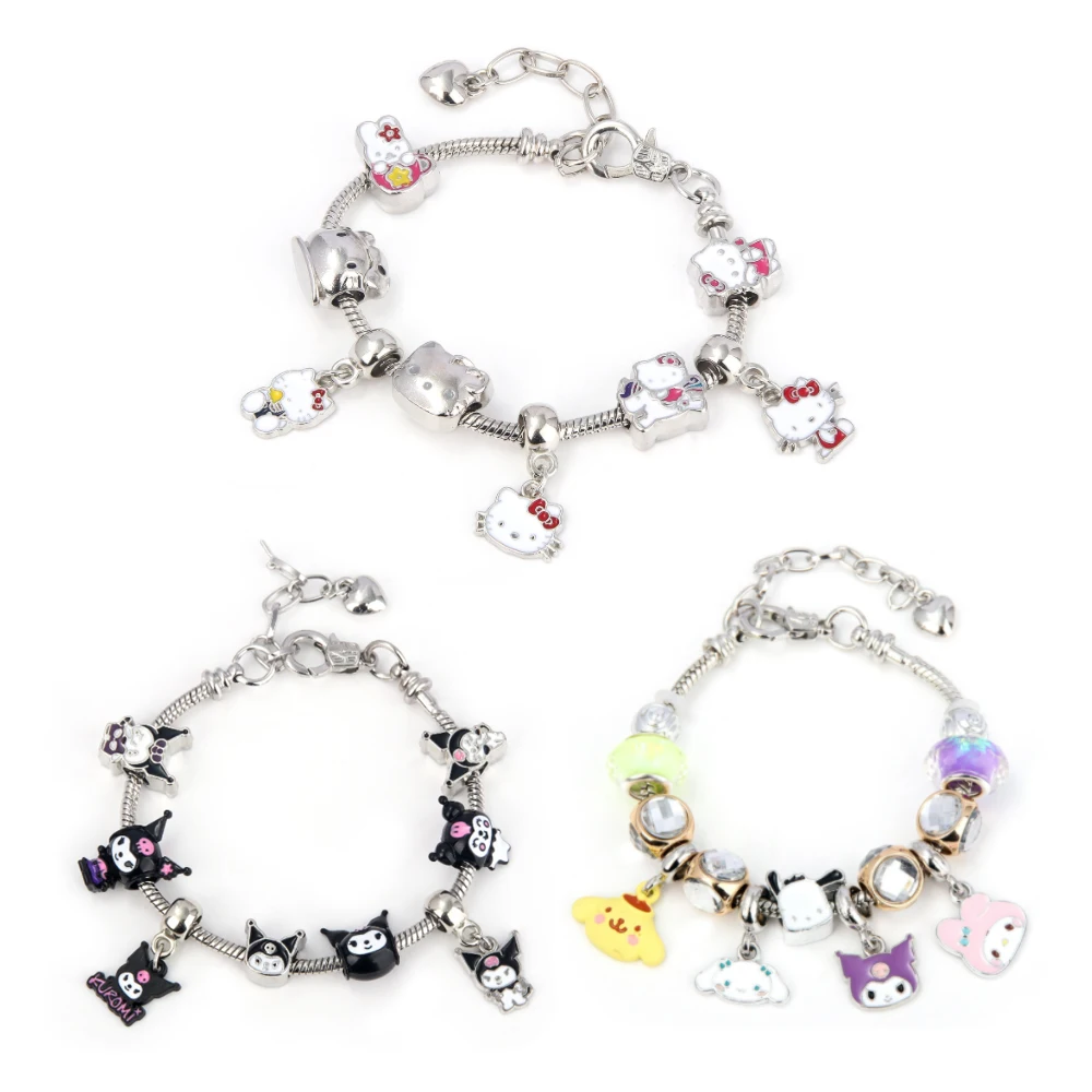 Pulsera con dijes de gatito Kawaii para mujer y niña, brazalete de cadena de mano, joyería de dibujos animados, My Melodys Kuromis