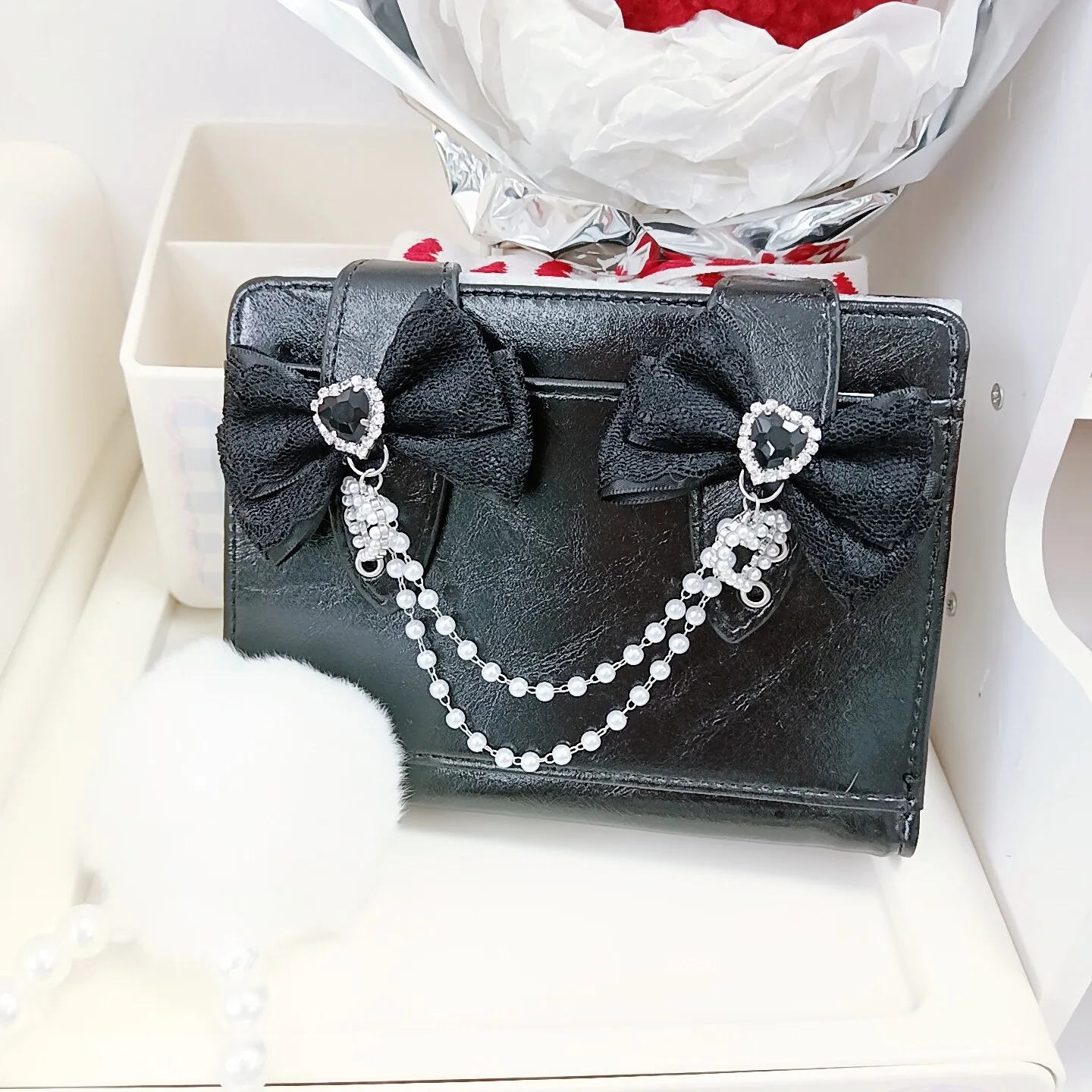 Cute Rabbit Ear Passport Bag Large Capacity Lolita Wallet Original Handmade Japanese Bow Hairball Wallet