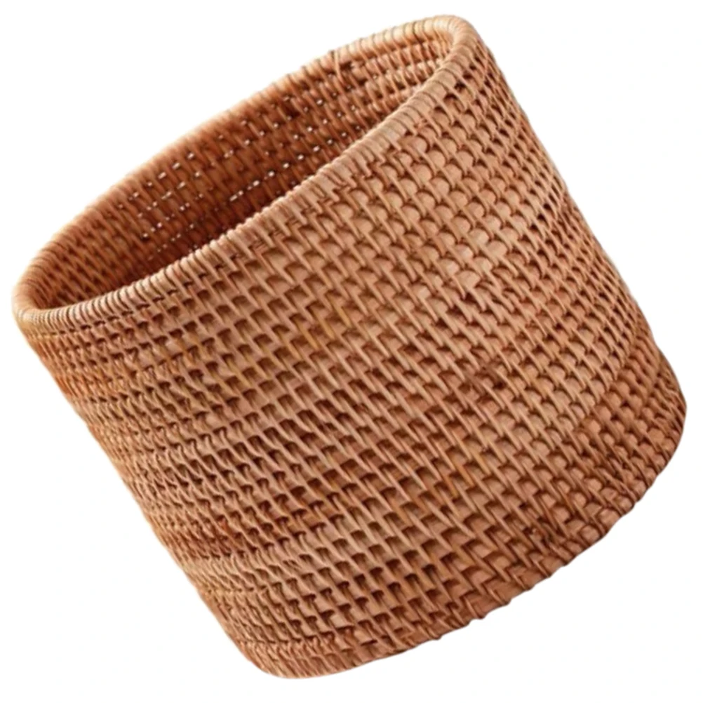 

Rattan Trash Can Wicker Storage Baskets Round Waste Bin Small Size Kitchen Boxes Desk Finishing Basket Fruit Organizer Reusable