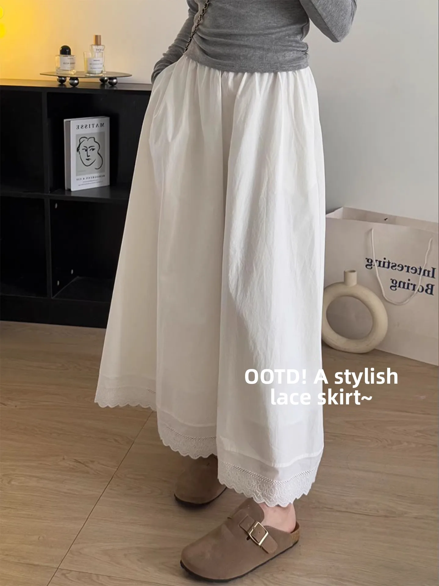 

High Waist A-Line Skirt Lace Patchwork Women's Spring Summer plus Size 200 Pounds White Lace Splicing Skirts
