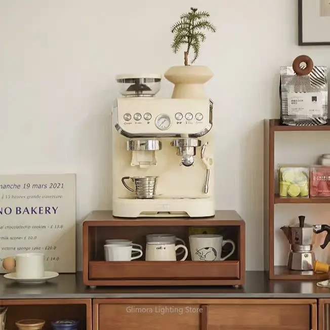 Rubberwood Solid Wood Coffee Machine Riser for Kitchen Counter, Desktop Display Stand with Drawer Storage for Home Office