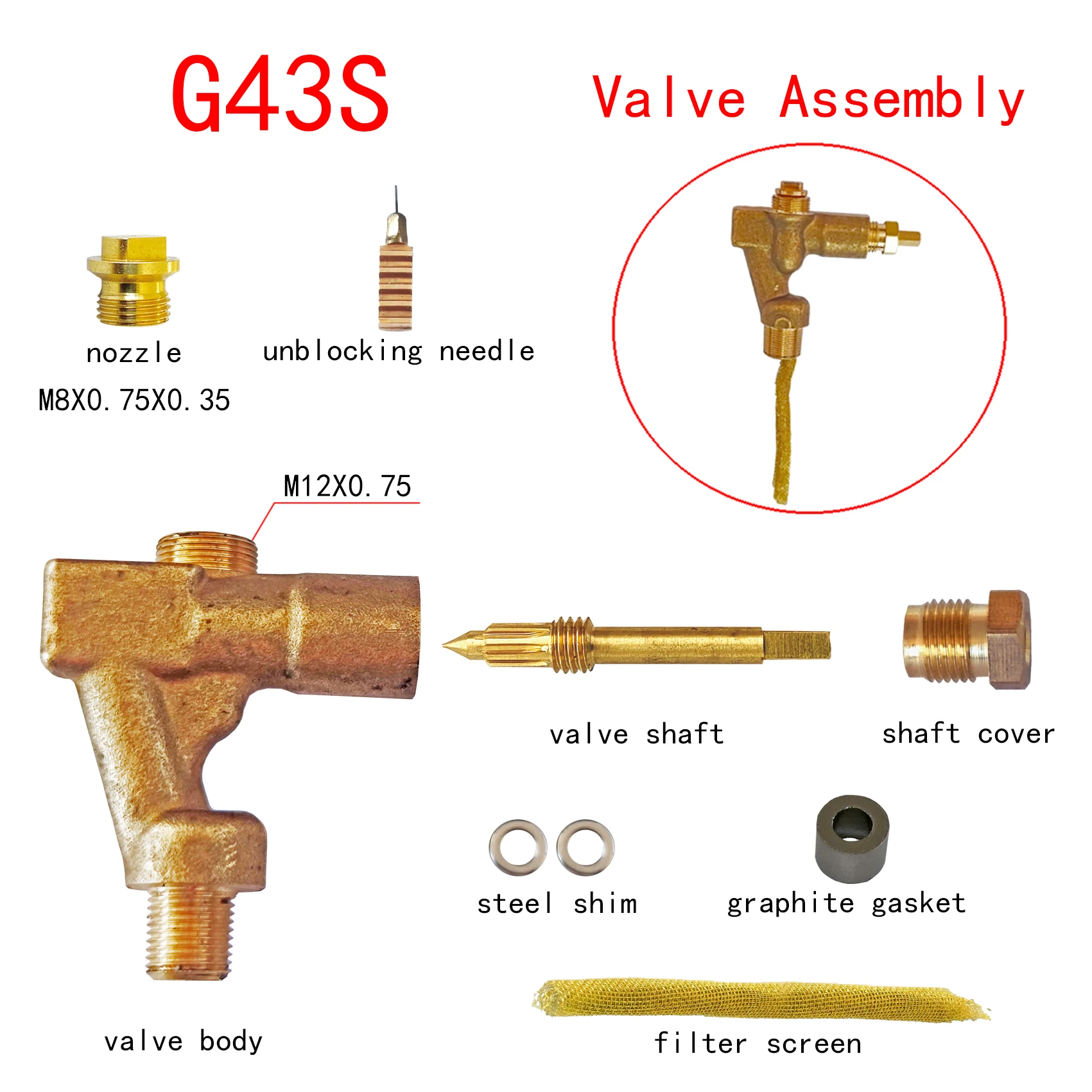 Accessories for IWALKER outdoor camping oil stoves, including valve assembly, nozzle cleaning pin, and a series of accessories.