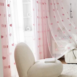 Korean Style Pink Double 80% Blackout Curtains For Girl Room Children Room White Love Embroidery Princess Tulle Curtain Custom