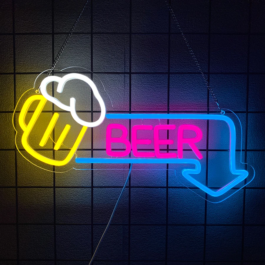 Beer Led Neon Sign, Beer Mug And Arrow Business Signboard, Suitable For Bar, Club, Party, Man Cave Restaurant And Store Decor.