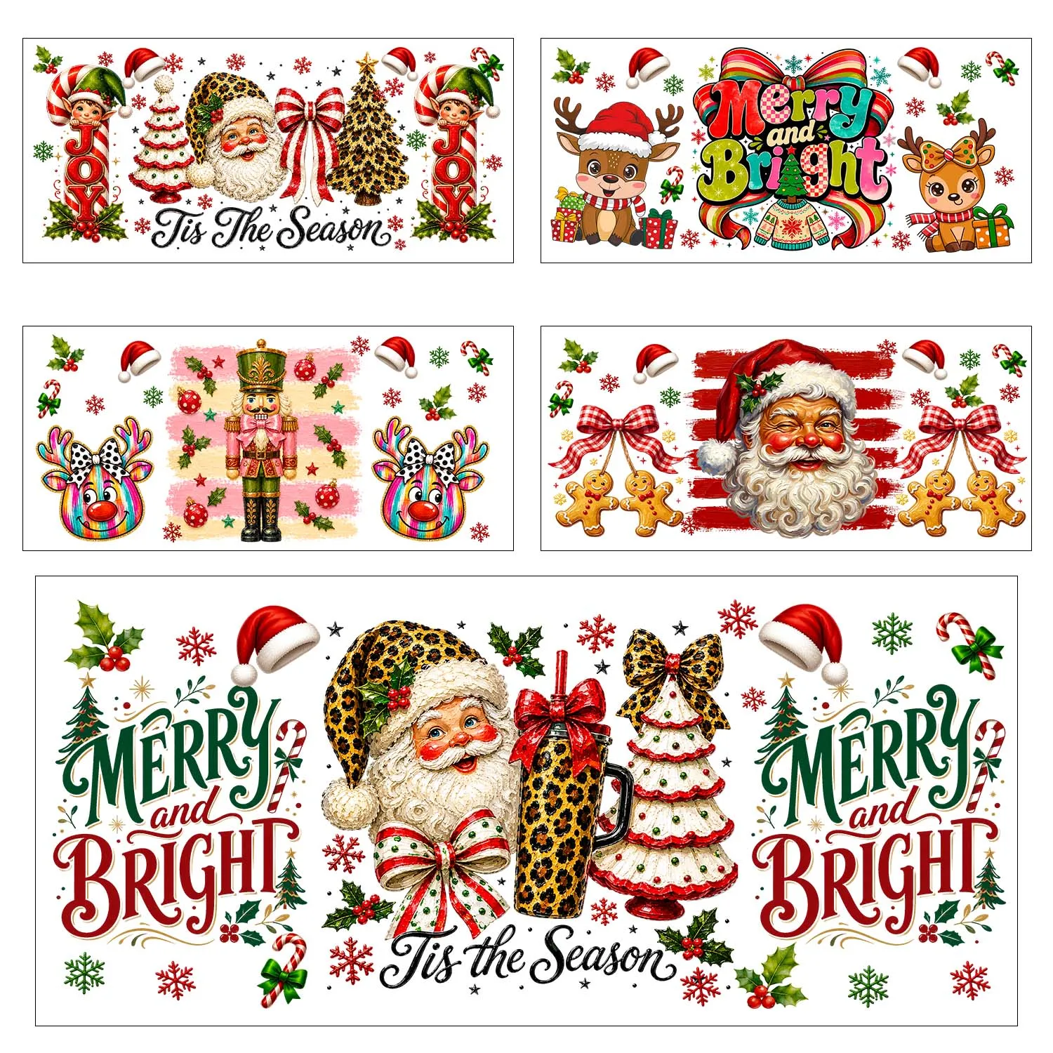 Christmas Santa Claus Cartoon UV DTF Transfer Sticker Waterproof DIY Decals 3D Transfers UVDTF Sticker 16oz UV DTF Cup Wraps