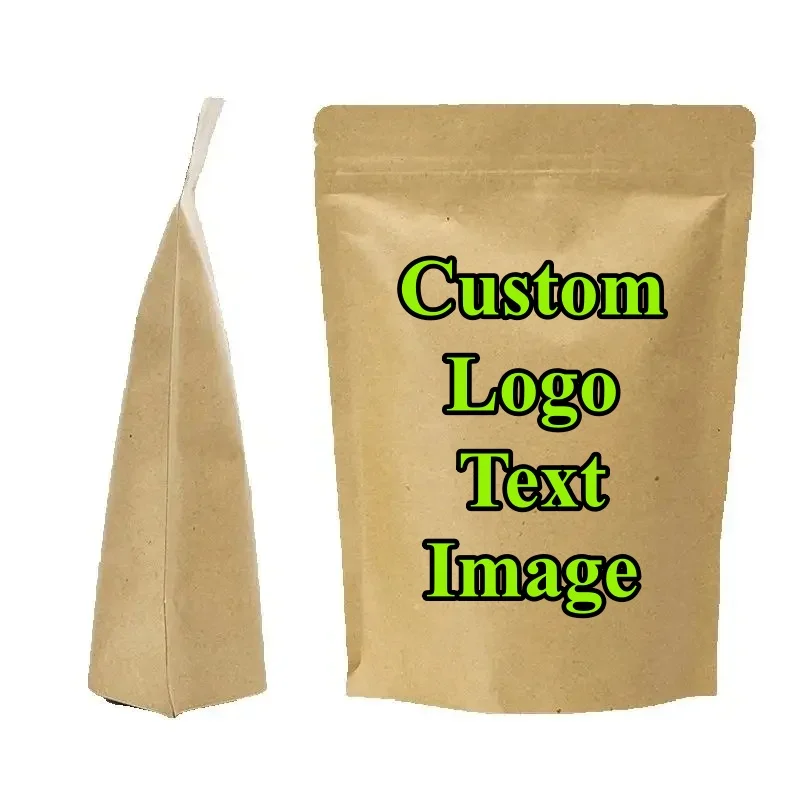 100 Bolsas de Papel Kraft con Cierre Zip, Personalizables con Logotipo y Texto, para Almacenamiento de Matcha, Granos de Café, Aperitivos, Especias, Té y Carne