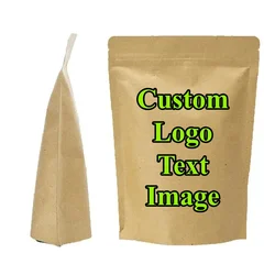 100PCS Kraft Paper Ziplock Packaging Bag DIY Custom Logo Text Matcha Stand-up Coffee Beans Snack Spice Tea Beaf Storage Pouches