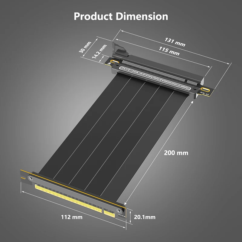 20 cm Hochgeschwindigkeits-PCI-E 16X 4.0-Verlängerungskabel, abgeschirmtes GPU-Grafikkarten-Erweiterungskabel, PCI Express X16 auf X16 Slot Riser-Kabel