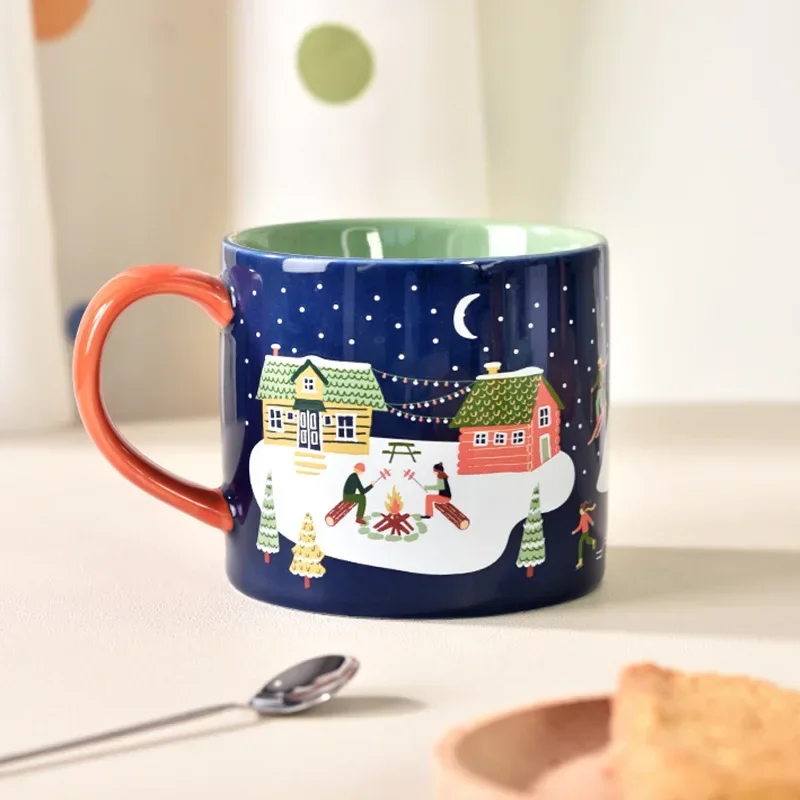 400ml High-temperature Resistant Ceramic Mug Cartoon Creative Christmas Snow Night with Handle Large Capacity Office Home Cup