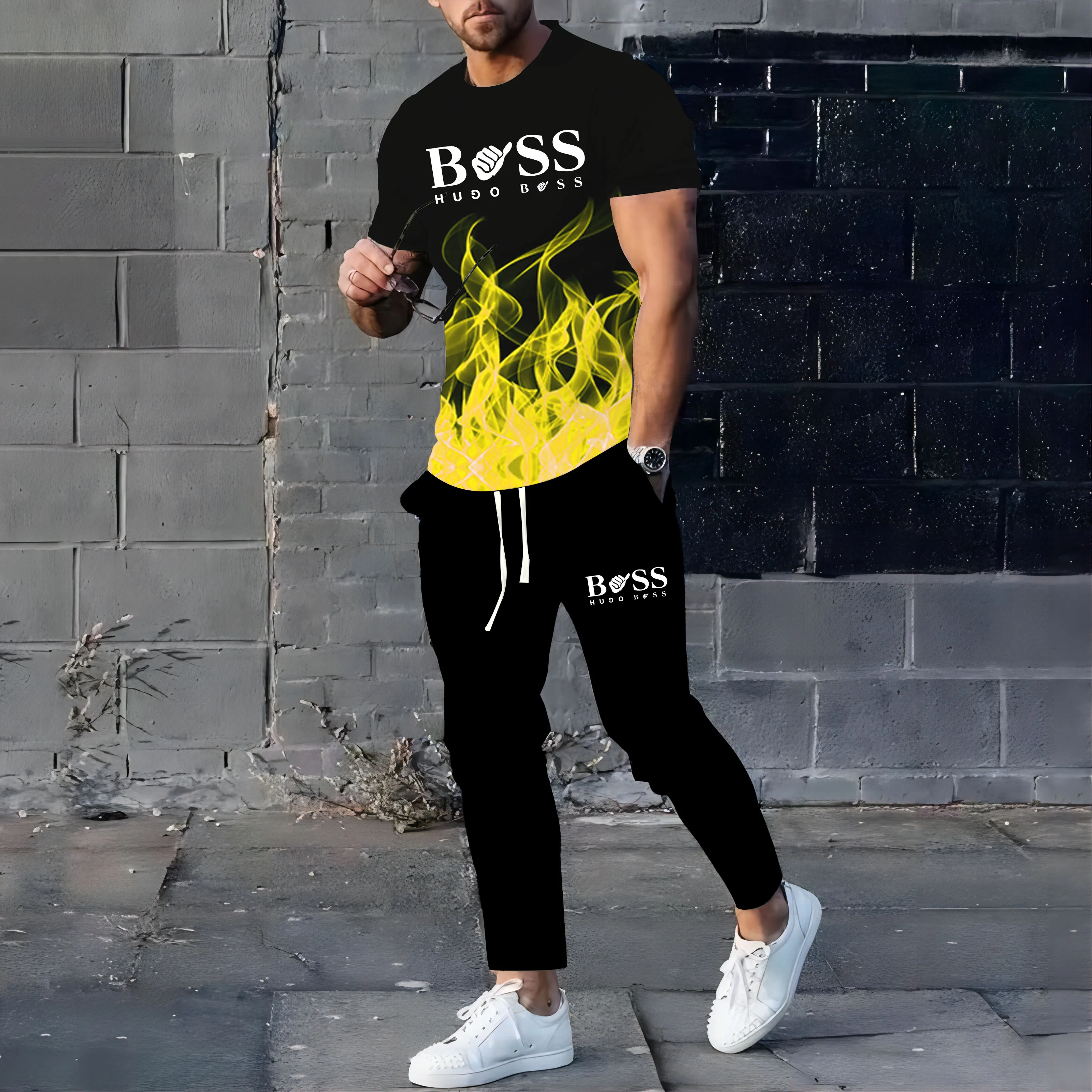 2024 new men\'s sportswear short-sleeved T-shirt and sports trousers summer casual jogging pants suit men\'s two-piece set