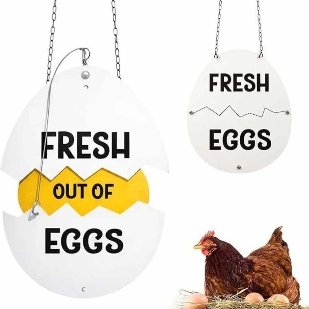 Wooden Material Fresh Eggs Stall Sign Rustic Style Metal Hanging Egg Sign Cracked Eggshell Shape Outdoor Use