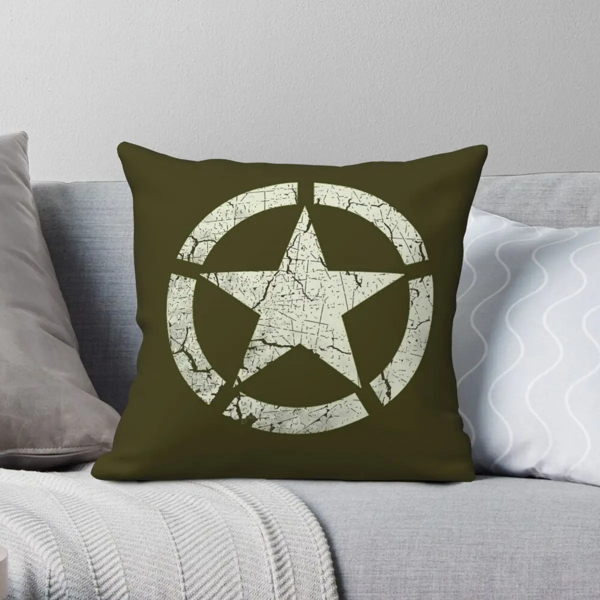 US Army White Star Emblem Pillowcase Polyester Linen Velvet Creative Zip Decor Pillow Case Car Cushion Cover 18