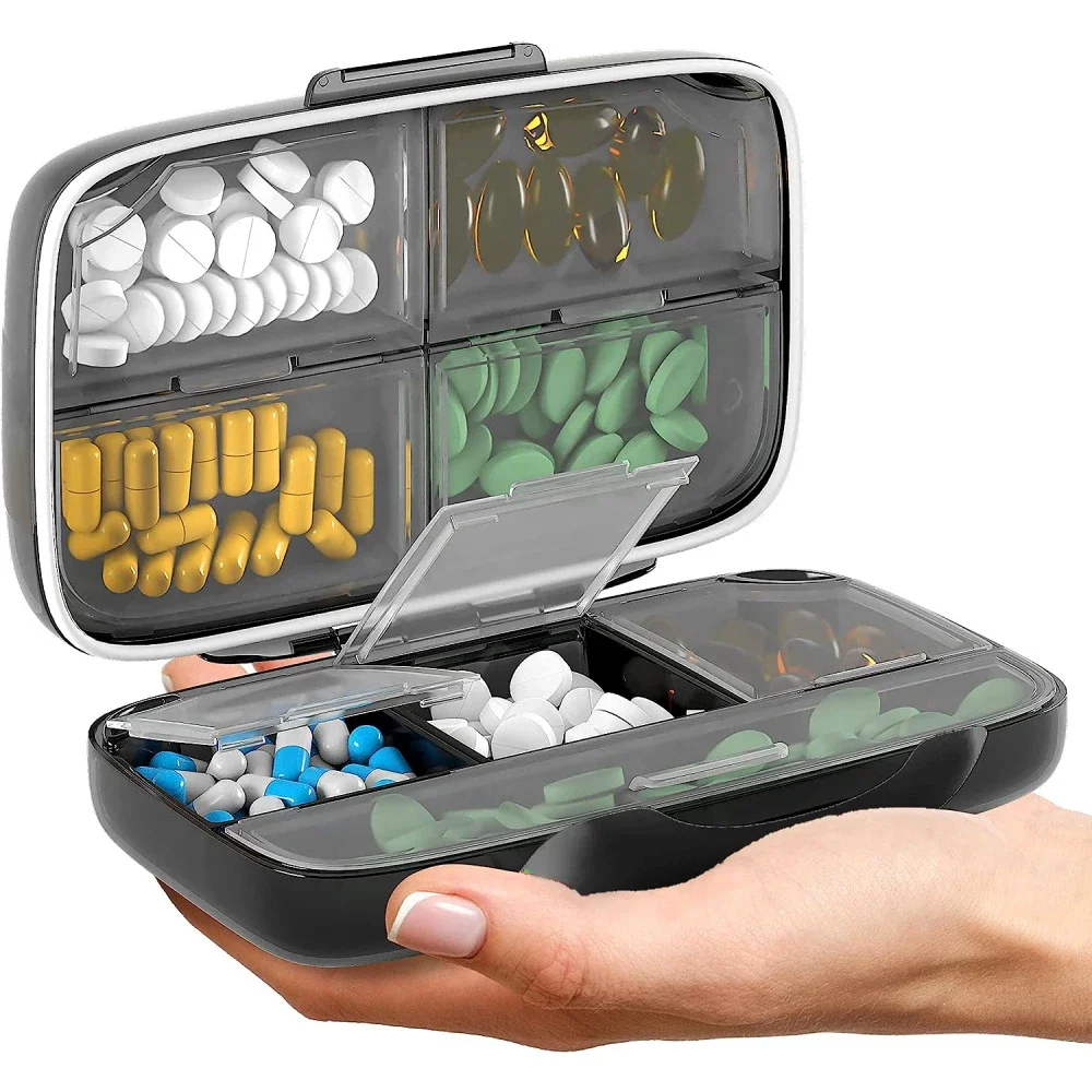 1PCS Travel Pill Organizer Big 8 Grid Compartments Pill Holder Box - Portable Container Case - Daily Weekly Medication Organizer