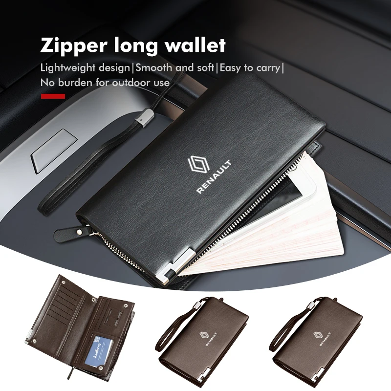 Car Men's Multi-Card Slot Card Holder Zipper Wallet Coin Purse For Renaul Captur Sparco Megane Sandero Grand Sill Guard