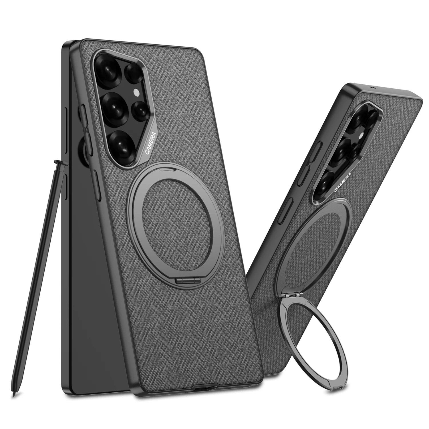 Luxury Cloth Hard PC Phone Cover for Samsung Galaxy S25 S24 S23 Ultra Case with Bracket