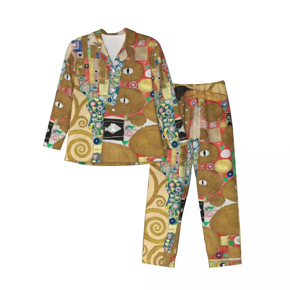 Gustav Klimt Pijamas Conjunto Primavera Stoclet Frieze Estampado Romântico Sono Pijamas Homens 2 Peças Casual Oversize Nightwear Presente