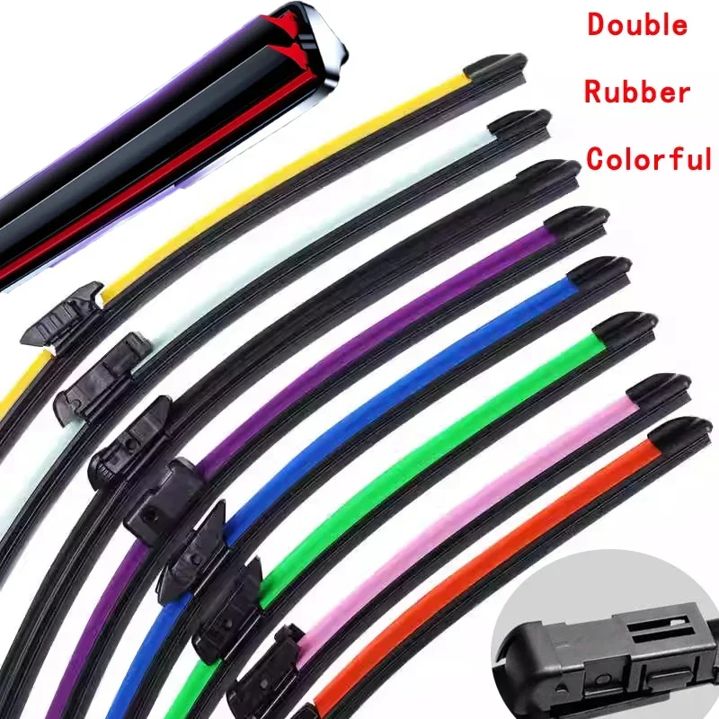 

Colorful Car Windshield Wiper Blades Soft Double Layer Rubber Frameless Bracketless 16" 19" 20" 22" 24"26" 30" for Special Lock