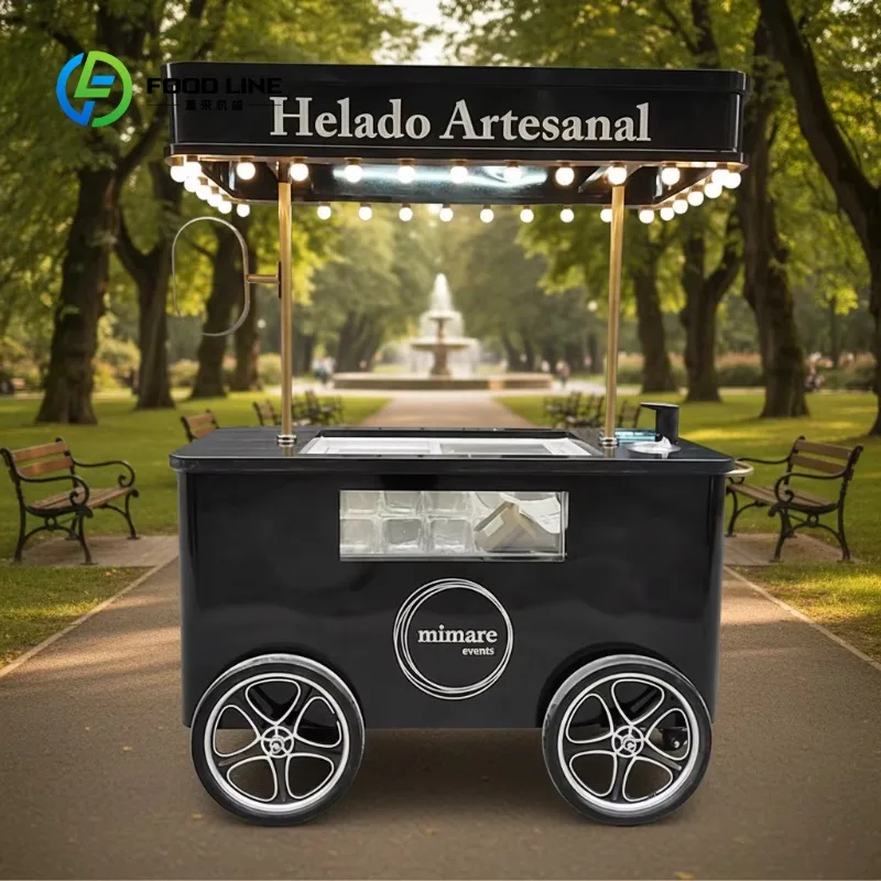

Custom Mobile Ice Cream Cart Stand, Equipped with A Freezer and Water Tank, Suitable for Street Food and Festival Celebrations.