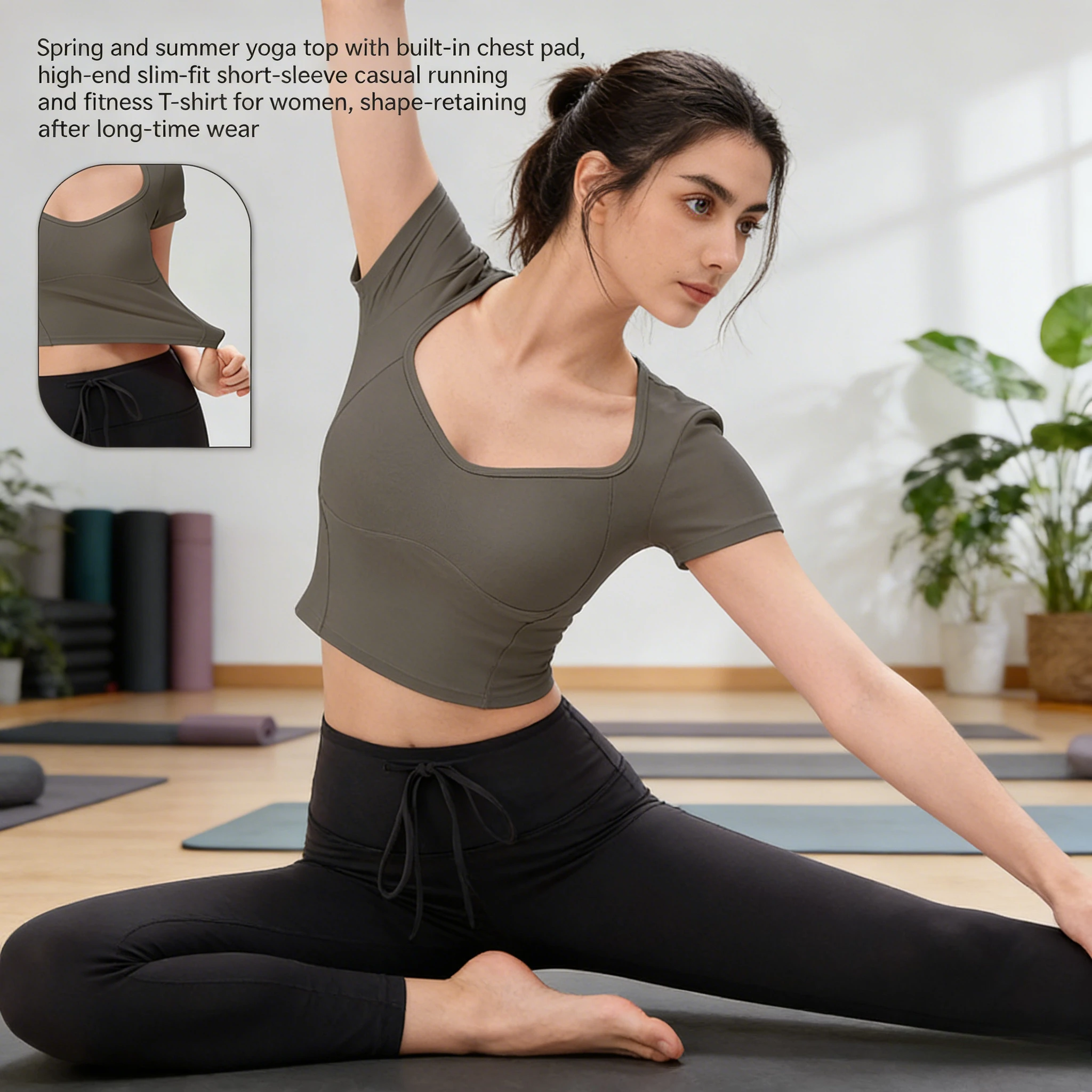 

Женская футболка для йоги со встроенным бюстгальтером, с коротким рукавом, облегающая, повседневная, для спорта, бега, фитнеса и тренировок