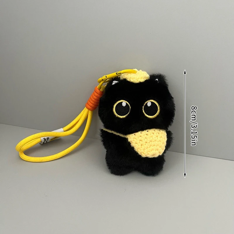 Porte-clés en peluche chaton noir grinçant, poupée en peluche chat de dessin animé, mignon sac pendentif sac à dos suspendu, décoration cadeaux