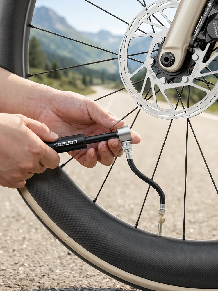 TOSUOD Mini-Fahrradpumpe, kompakt, tragbar, Hochdruckpumpe, universell für Rennräder, faltbare Fahrradpumpe – Detail 8