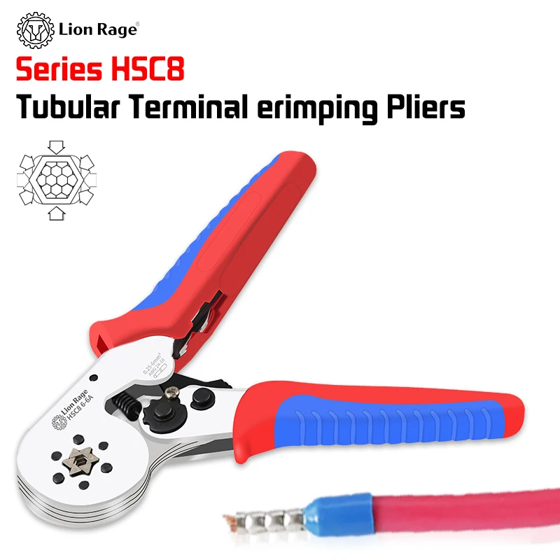 Suitable for AWG24-10 (0.25-6mm ²) Hexagonal crimping tool ferrule terminal tool pliers HSC8 6-6F self-adjusting ratchet crimper