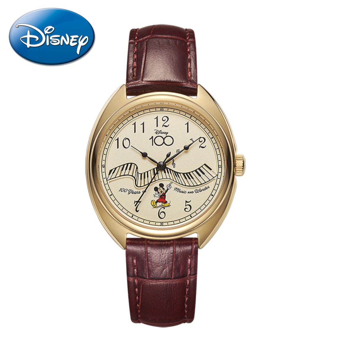 Disney prezent z pudełkiem Mickey Mouse zegarek 100. rocznica Retro chłopiec skrzyni ładunkowej skórzany zegar kwarcowy Relogio Feminino dla kobiet