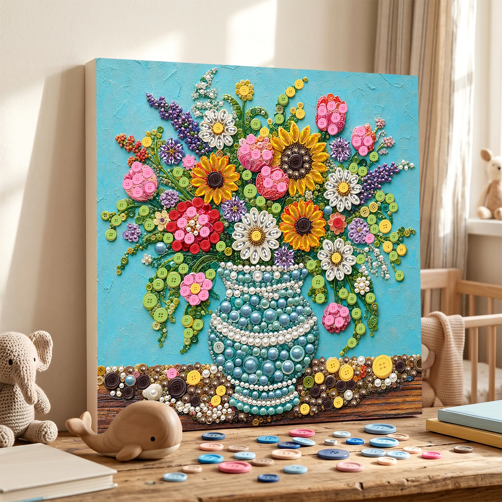 DIY Button Art Kit with Frame 30x30cm Buttons Art Painting Kit Button Painting Craft Set Craft Project for Teens & Adults