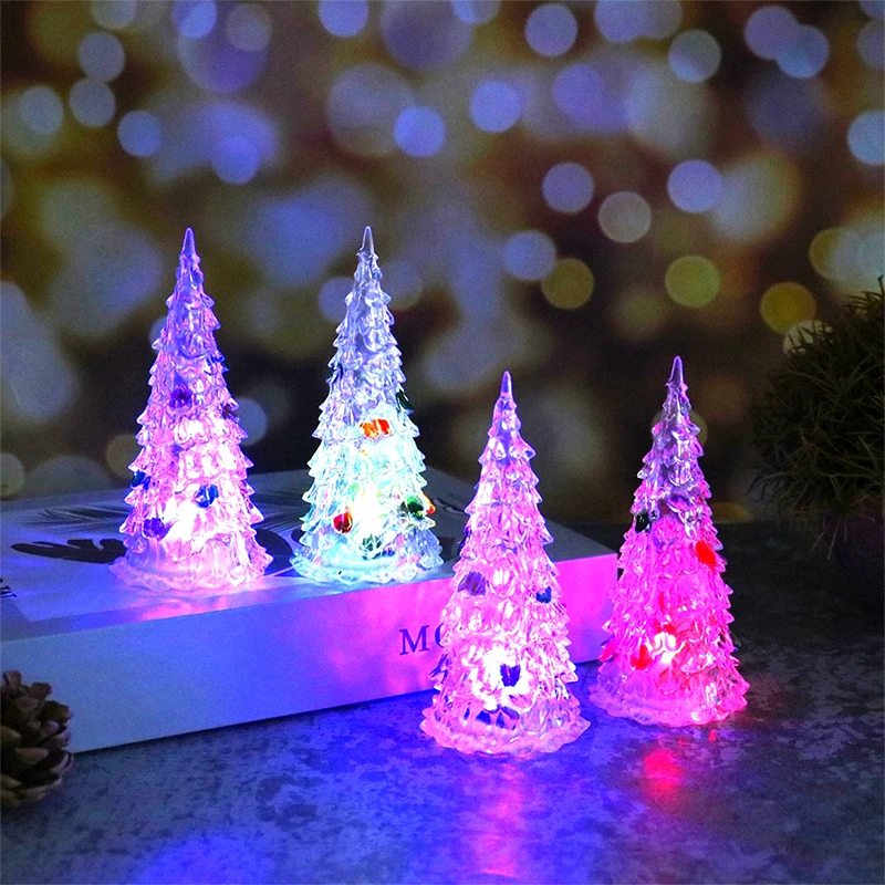 DIY Christmas Tree Mini Trees LED Light Ornament Placed In The Desktop Home Decor Christmas Dollhouse Decor Kids Gifts