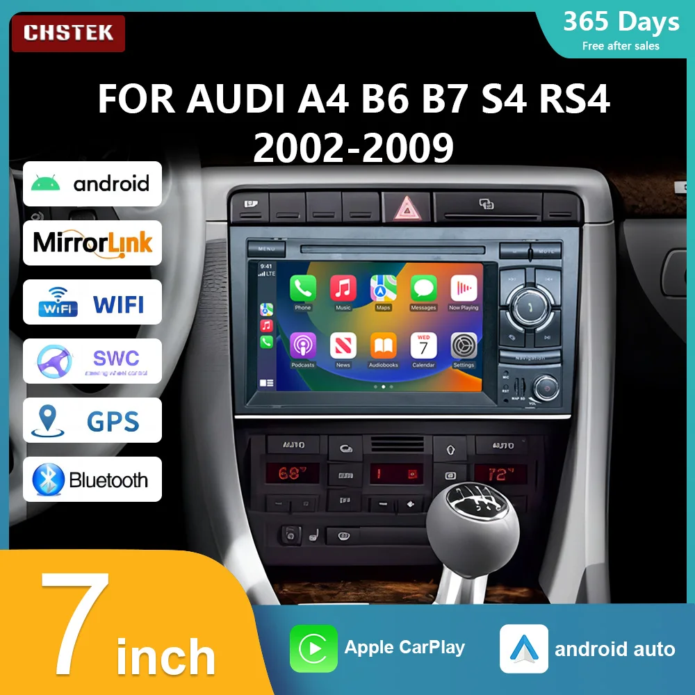 CHSTEK Car Radio Carplay Android 13 for Audi A4 B6 B7 S4 RS4 2002-2009 for SEAT Exeo 2009-2012 Multimedia GPS 12+256g Navigation