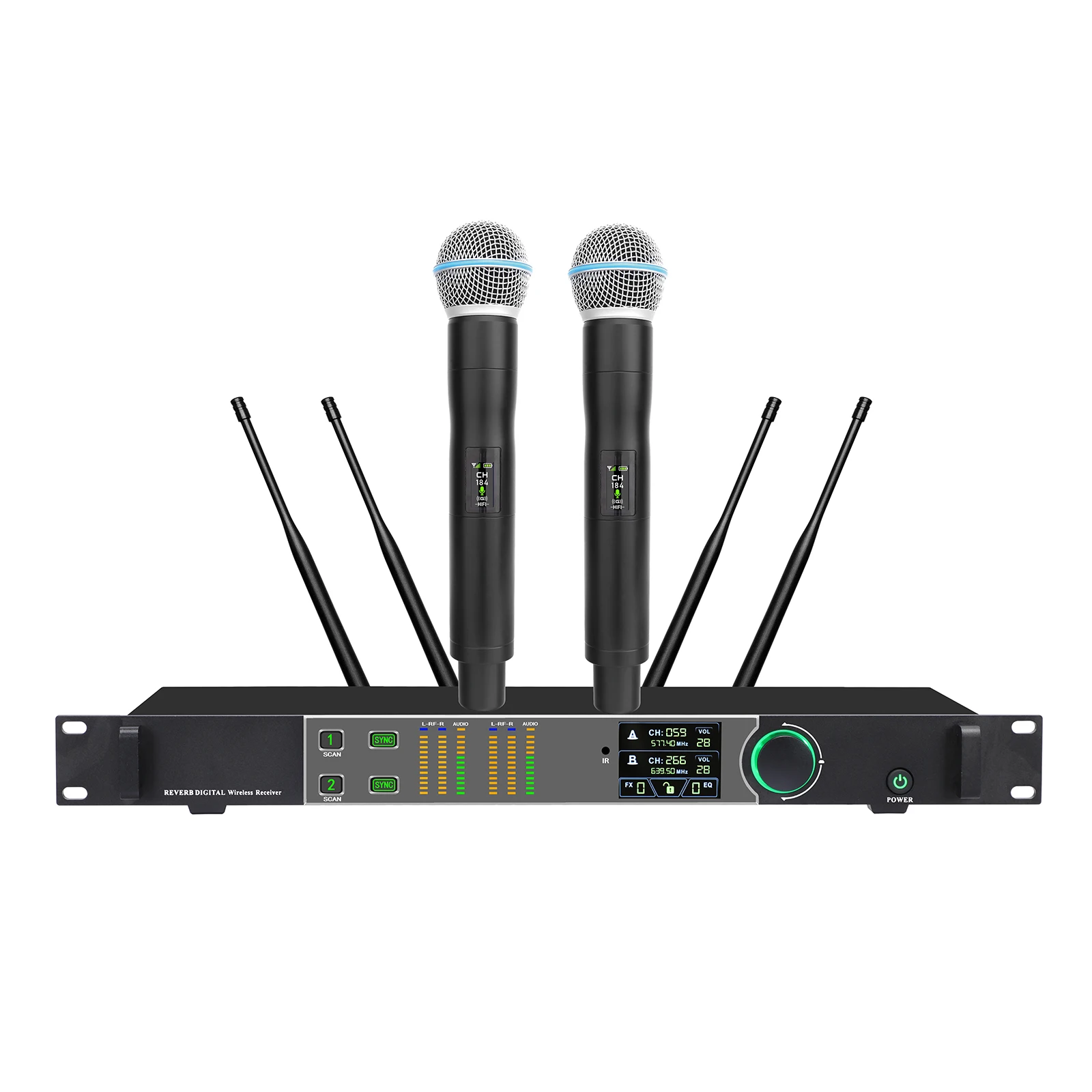Professional UHF Wireless 2 Channel True Diversity Microphone with Effects for Stage Performance