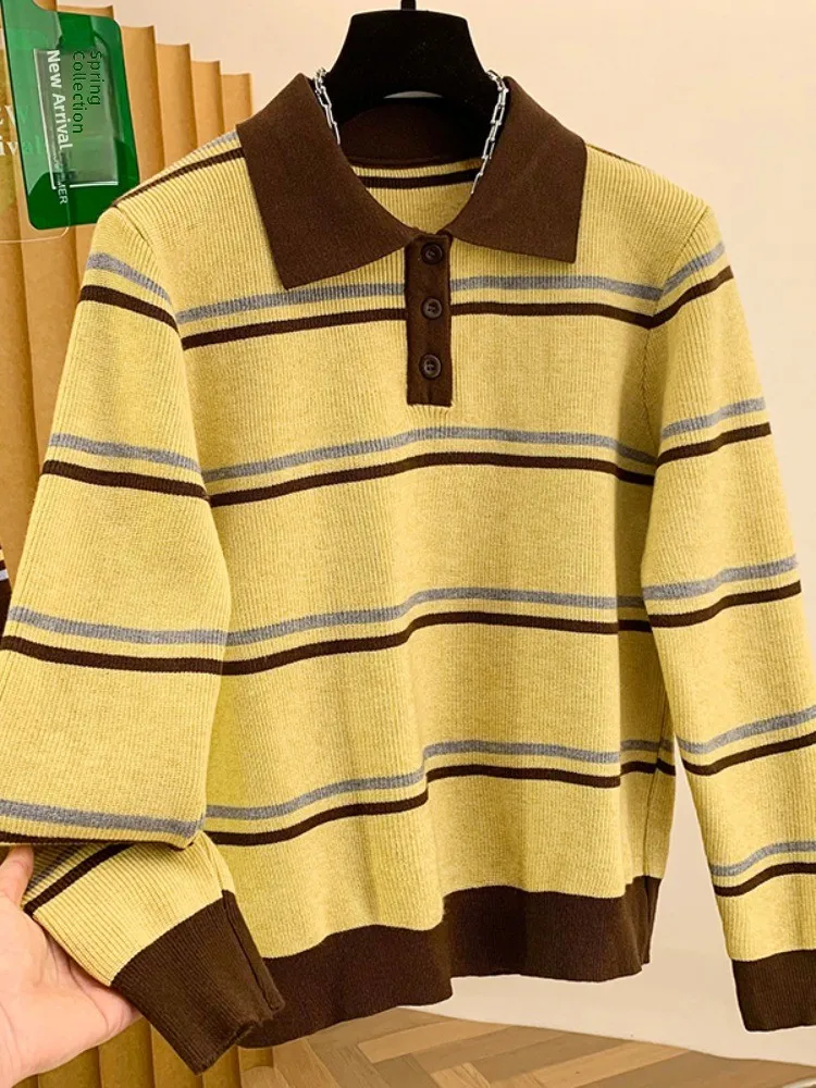 

Retro Color Blo Striped Knitwear Loose Fit Overhead Top Women's Faionable Korean Sle Autumn Winter New Sle Sweater