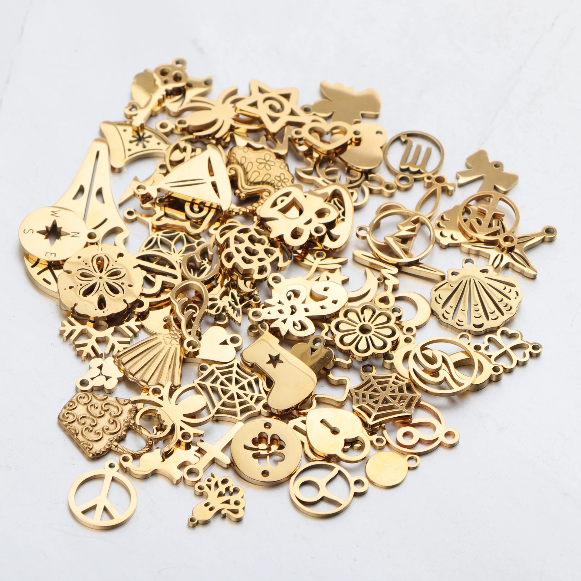 

30/50pcs Mixed Ocean Series Animal Flower Tree Love Heart Charms Mirror Polished Stainless Steel Pendant for DIY Jewelry Making