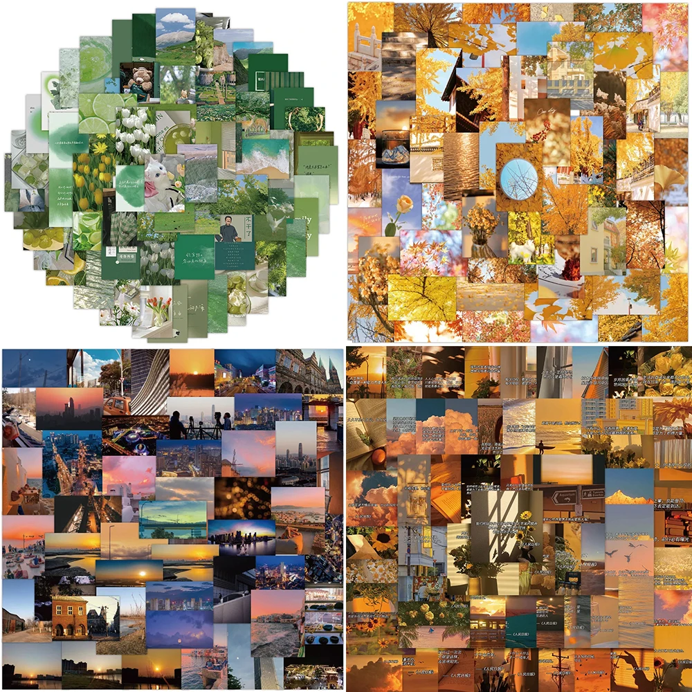 10/30/50PCS Green Gentle Sunset Autumn Scenery Pattern Stickers Series Sky Small Fresh INS Graffiti Decorative Guitar Wholesale