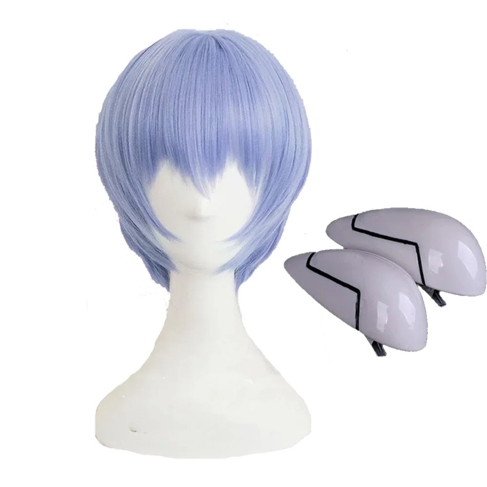 Ayanami Rei Short Light Blue Heat Resistant Wig Cosplay Headwear Haripins +Free  Wig Cap