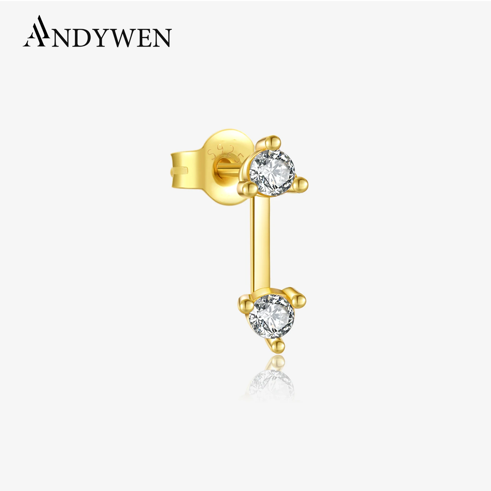 

ANDYWEN Women 925 Sterling Silver Two Circle Clear Zircon Single 1PCS Stud Earring 2024 New Piercing Rock Punk Fine Jewelry Gift