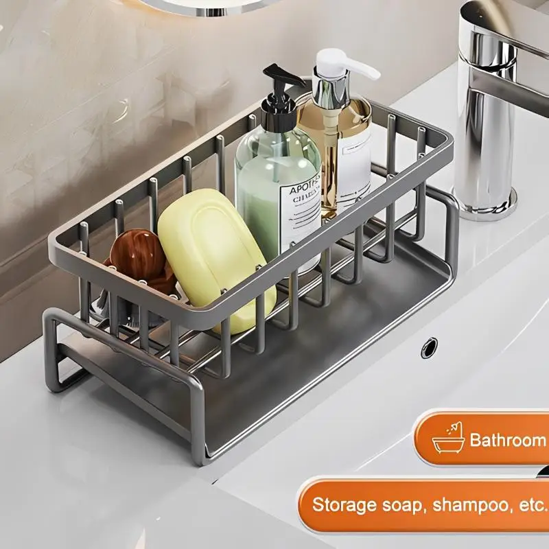Hot Sponge Drainer Rack With Towel Holder Kitchen Bathroom Sink Organizer Rack Soap Holder Organizer Countertop And Store Items