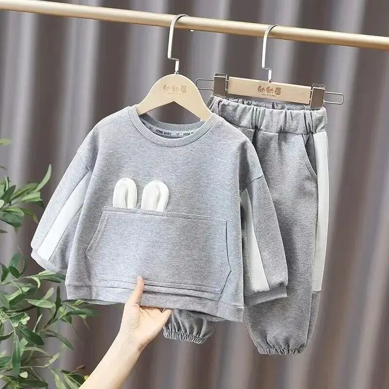 Baby Girls Autumn Suit 2024 New Spring and Autumn Fashion Cute Bow Loose Sweater Pants Two-piece Children\'s Clothing Suit