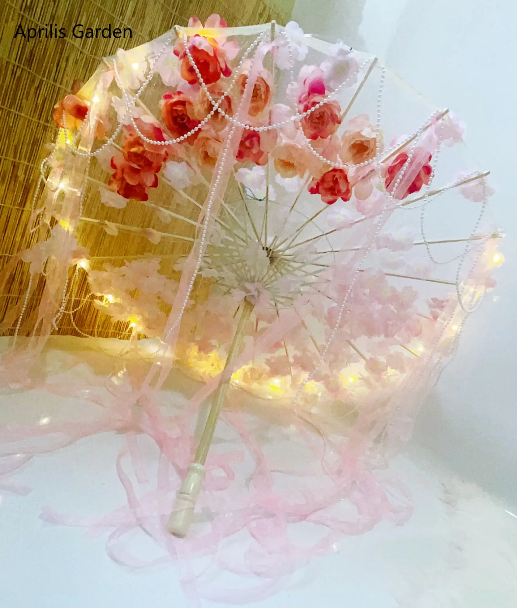 Cosplay Flowers LED Silk Cloth Decorative Umbrella Beach Princess Cosplay Japanese Cherry Blossoms Chinese Peach Blossom Parasol