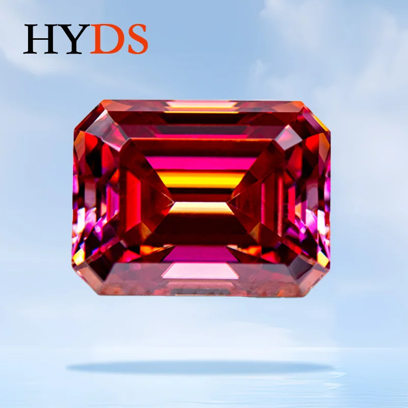 

Moissanite Stone Gemstone Watermelon Red Color VVS1 Emerald Cut Charms for custom Jewelry Making Material with GRA Certificate